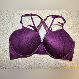 Victorias Secret Lace Burgundy Very Sexy Front Close Push Up‎ Bra Sz 36D